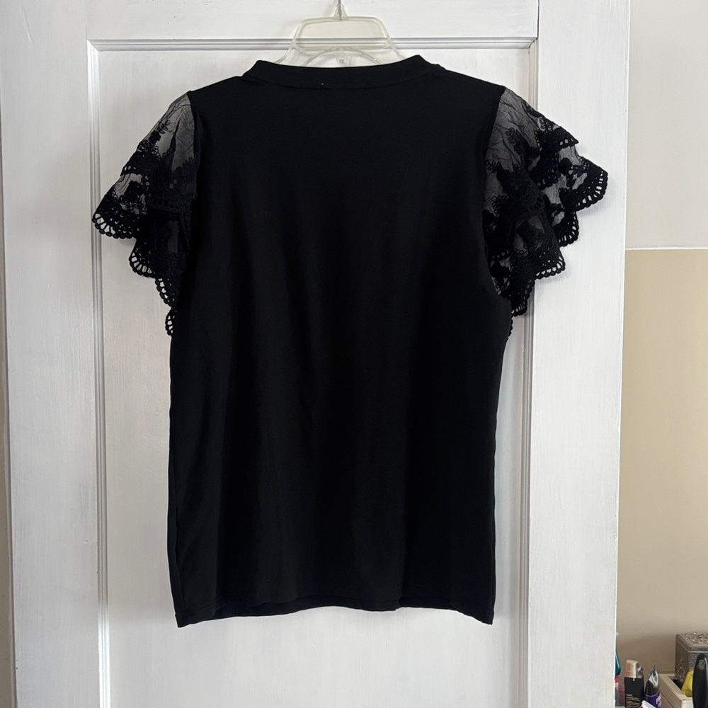 Chic Black Lace Ruffle Sleeve Top - Picture 3 of 3
